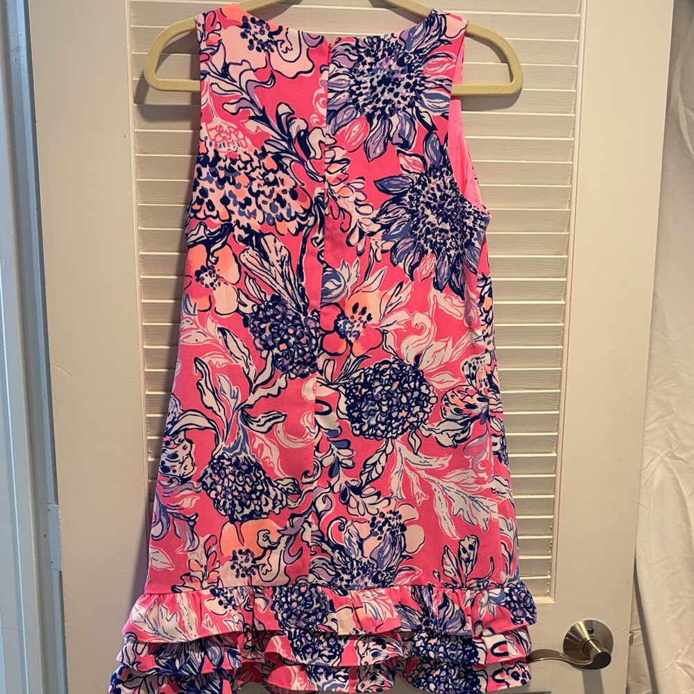Pink Floral Ruffle Hem Shift Dress - Picture 2 of 6